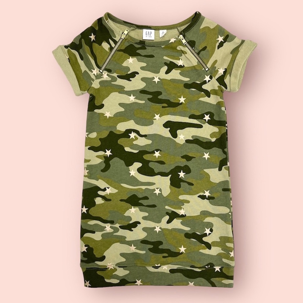 NWT GAP Moto Shift Sweatshirt Dress in Green Camo XS 4 5